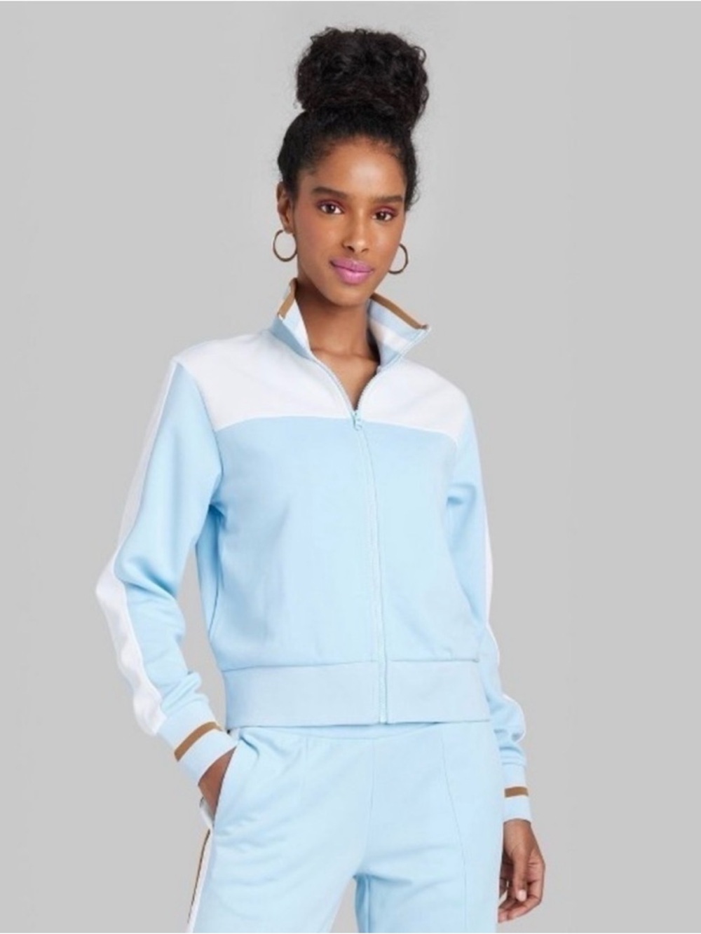 Wild Fable Women's XL Blue White Track Jacket Full Zip Colorblock NWT